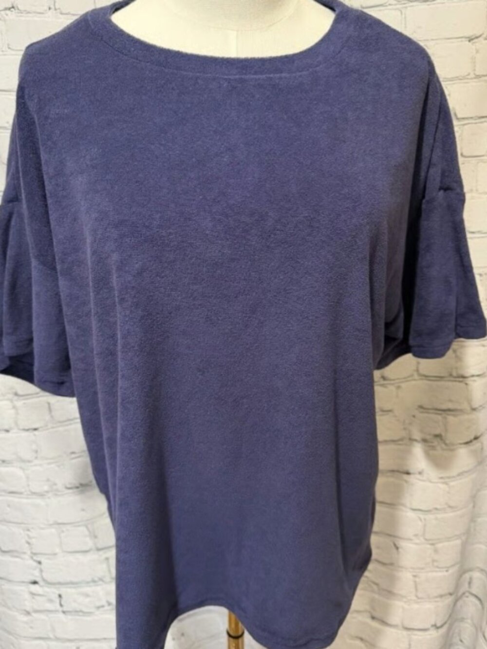 Jason Taylor blue textured terry cloth lounge top with short sleeves Size Large